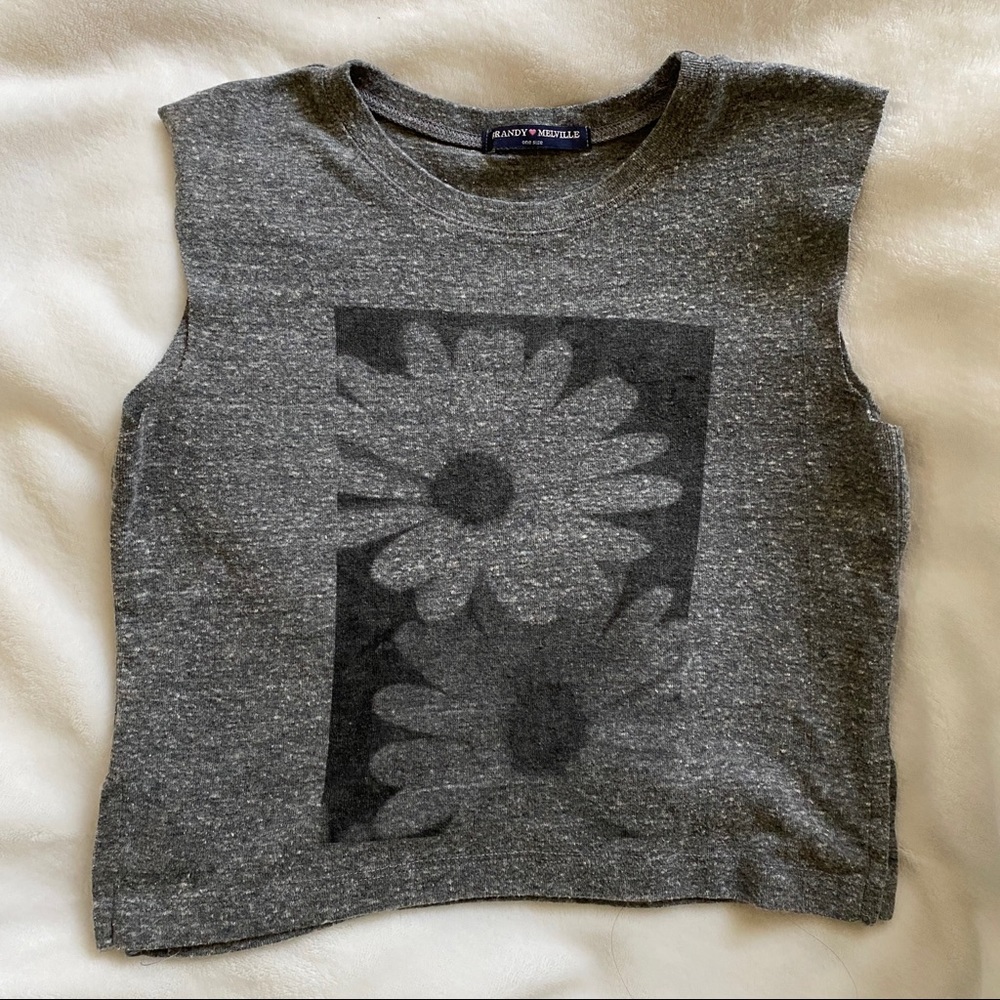 Brandy Melville Flower Graphic Gray Crop Top Tank One Size